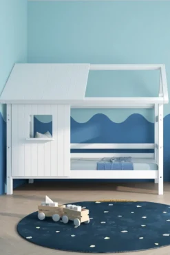 THUKA Nordic Hausbett Crossbar mit halb geschlossener Front und Dachpanele weiß