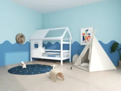 THUKA Nordic Hausbett Crossbar mit halb geschlossener Front und Dachpanele weiß