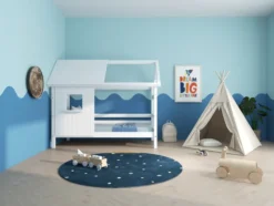 THUKA Nordic Hausbett Crossbar mit halb geschlossener Front und Dachpanele weiß