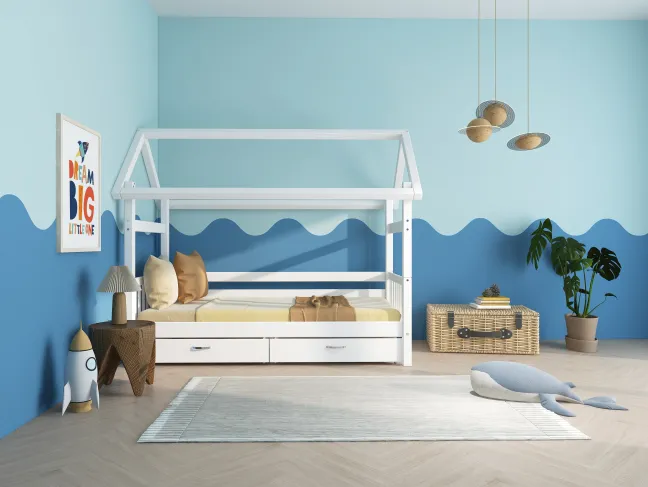 THUKA Nordic Hausbett Crossbar mit 2 Schubladen weiß