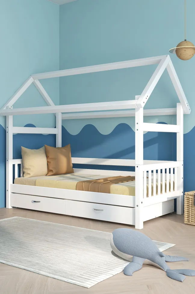THUKA Nordic Hausbett Crossbar mit 2 Schubladen weiß