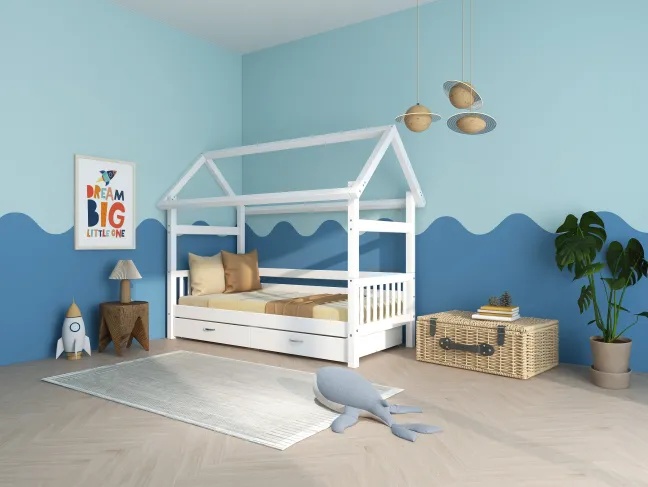 THUKA Nordic Hausbett Crossbar mit 2 Schubladen weiß