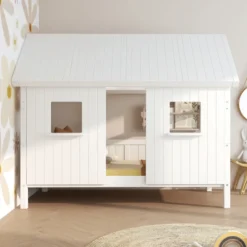 THUKA Nordic Hausbett Romantic mit geschlossener Front und Dachpanele weiß