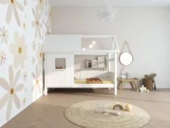 THUKA Nordic Hausbett Romantic mit halb geschlossener Front und Dachpanele weiß