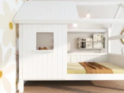 THUKA Nordic Hausbett Romantic mit halb geschlossener Front und Dachpanele weiß