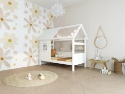 THUKA Nordic Hausbett Romantic mit halb geschlossener Front und Dachpanele weiß