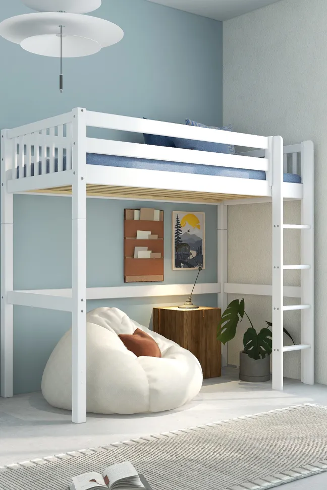 THUKA Nordic Hochbett Crossbar mit gerader Leiter weiß