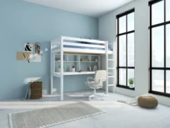 THUKA Nordic Hochbett Crossbar mit Schreibtisch und Regal weiß