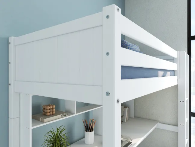 THUKA Nordic Hochbett Romantic mit Schreibtisch und Regal weiß
