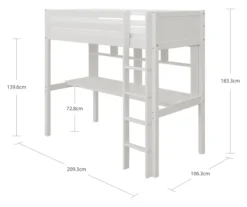 THUKA Nordic Hochbett Romantic mit Schreibtisch und Regal weiß