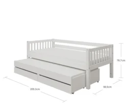 THUKA Nordic Kojenbett Crossbar mit Gästebett & 2 Schubladen weiß