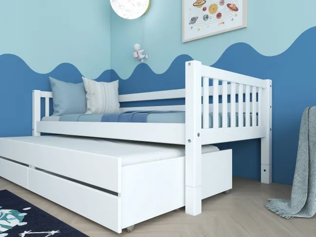 THUKA Nordic Kojenbett Crossbar mit Gästebett & 2 Schubladen weiß