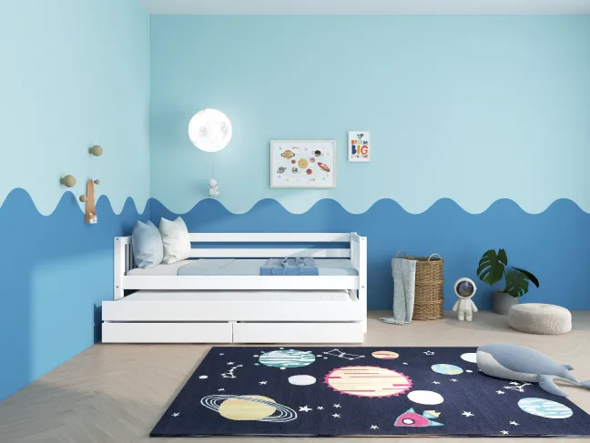 THUKA Nordic Kojenbett Crossbar mit Gästebett & 2 Schubladen weiß