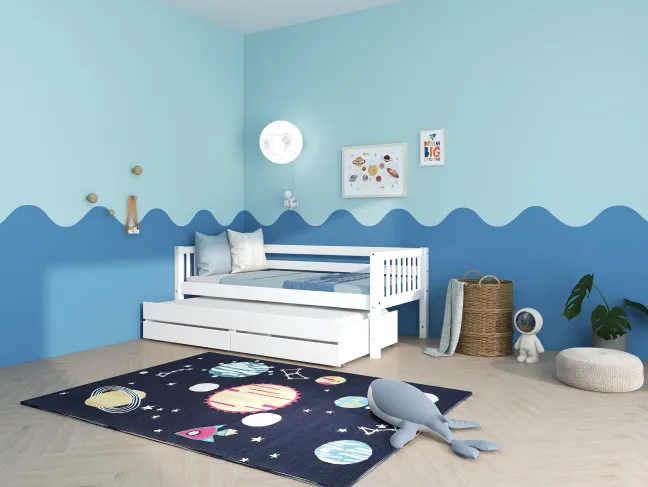 THUKA Nordic Kojenbett Crossbar mit Gästebett & 2 Schubladen weiß