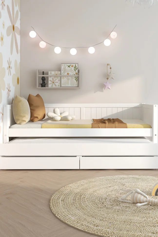 THUKA Nordic Kojenbett Romantic mit Gästebett & 2 Schubladen weiß