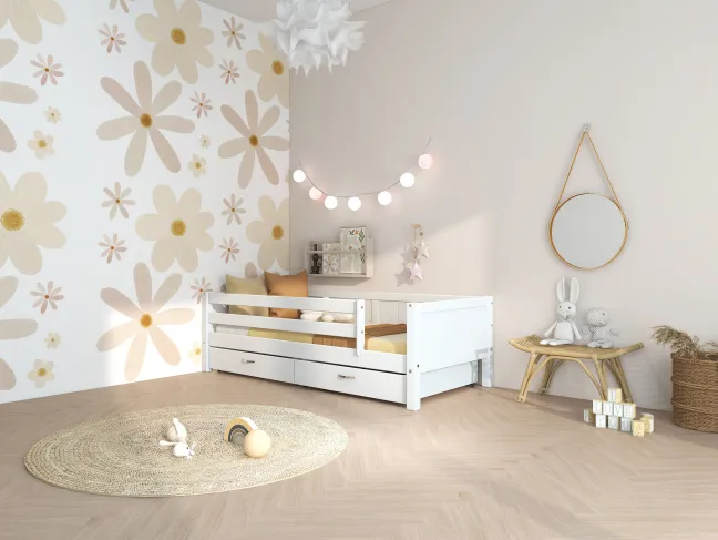 THUKA Nordic Tagesbett Romantic mit 3/4 Absturzsicherung und 2 Schubladen weiß