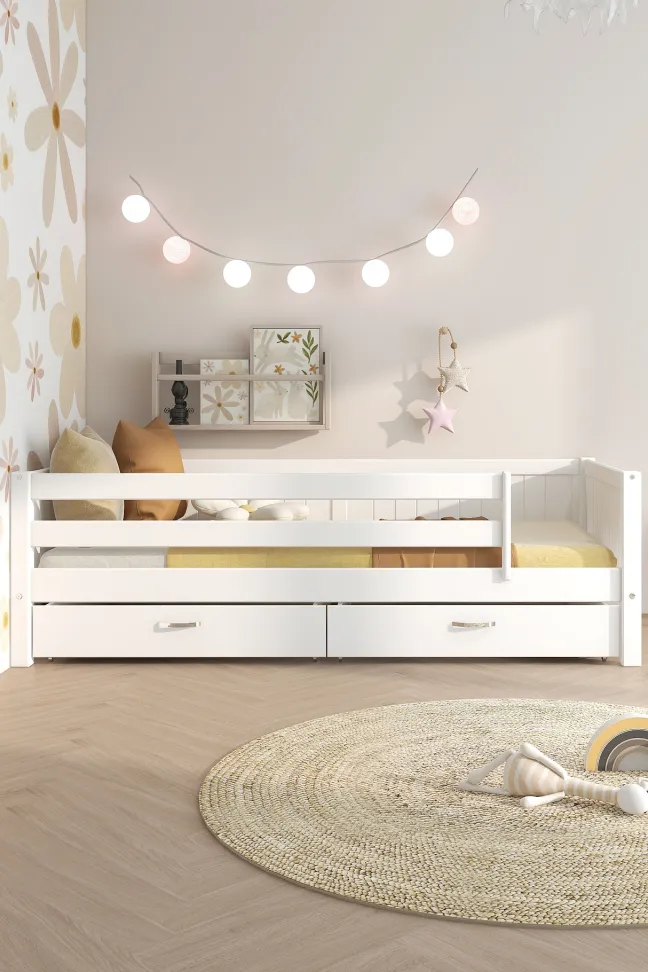 THUKA Nordic Tagesbett Romantic mit 3/4 Absturzsicherung und 2 Schubladen weiß