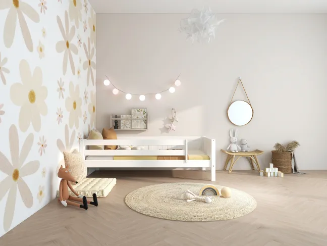 THUKA Nordic Tagesbett Romantic mit 3/4 Front und hinterer Absturzsicherung weiß