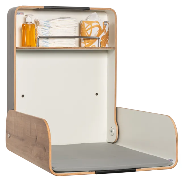 Timkid KAWAmidi Wickeltisch modern and slim Edelstahl/Eiche Dekor/anthrazit