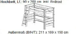 Tobykids Hochbett 90 x 200 cm Buche Bio geölt 1072-B