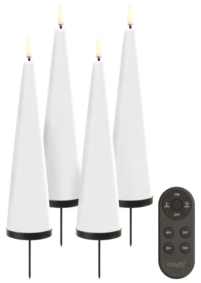 UYUNI Geschenkbox LED 4 Kegelkerzen mit Kerzenhalter und Fernbedienung Smooth Nordic white