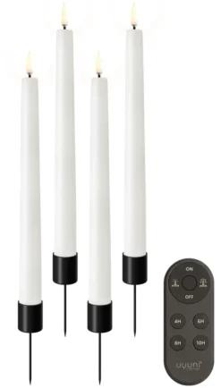 UYUNI Geschenkbox LED 4 Stabkerzen mit Kerzenhalter und Fernbedienung Smooth Nordic white