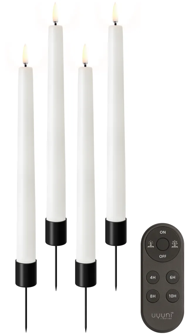 UYUNI Geschenkbox LED 4 Stabkerzen mit Kerzenhalter und Fernbedienung Smooth Nordic white