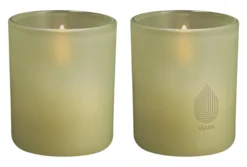 UYUNI LED Kerze im Glas 6x7 cm (2 Stück) light green leaf