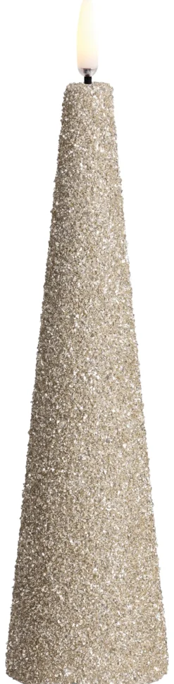 UYUNI LED Kerze konisch Glitzer 5,8x21,5 cm Champagner